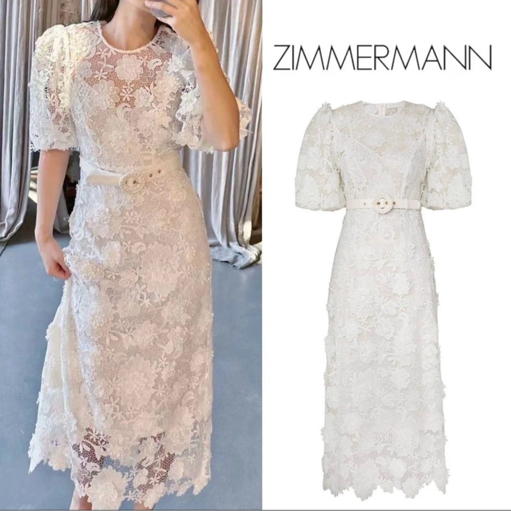 Zimmermann Halliday White Floral Lace Dress size M